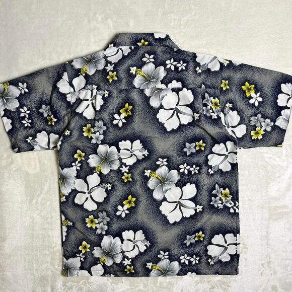 Vintage Hawaiian Shirt Men's L XL Gray Blue White Aloha Luau Hibiscus Pig Roast - Picture 4 of 7